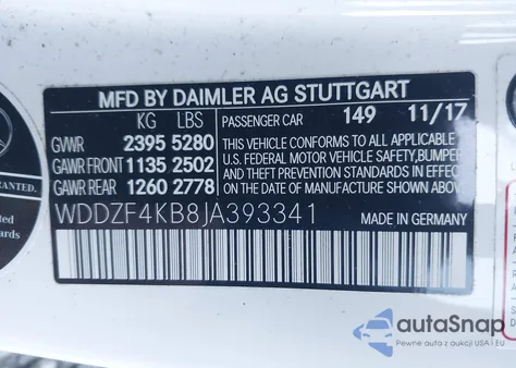 2018 Mercedes-Benz E 300 4Matic z USA, uszkodzony, nr VIN WDDZF4KB8JA393341